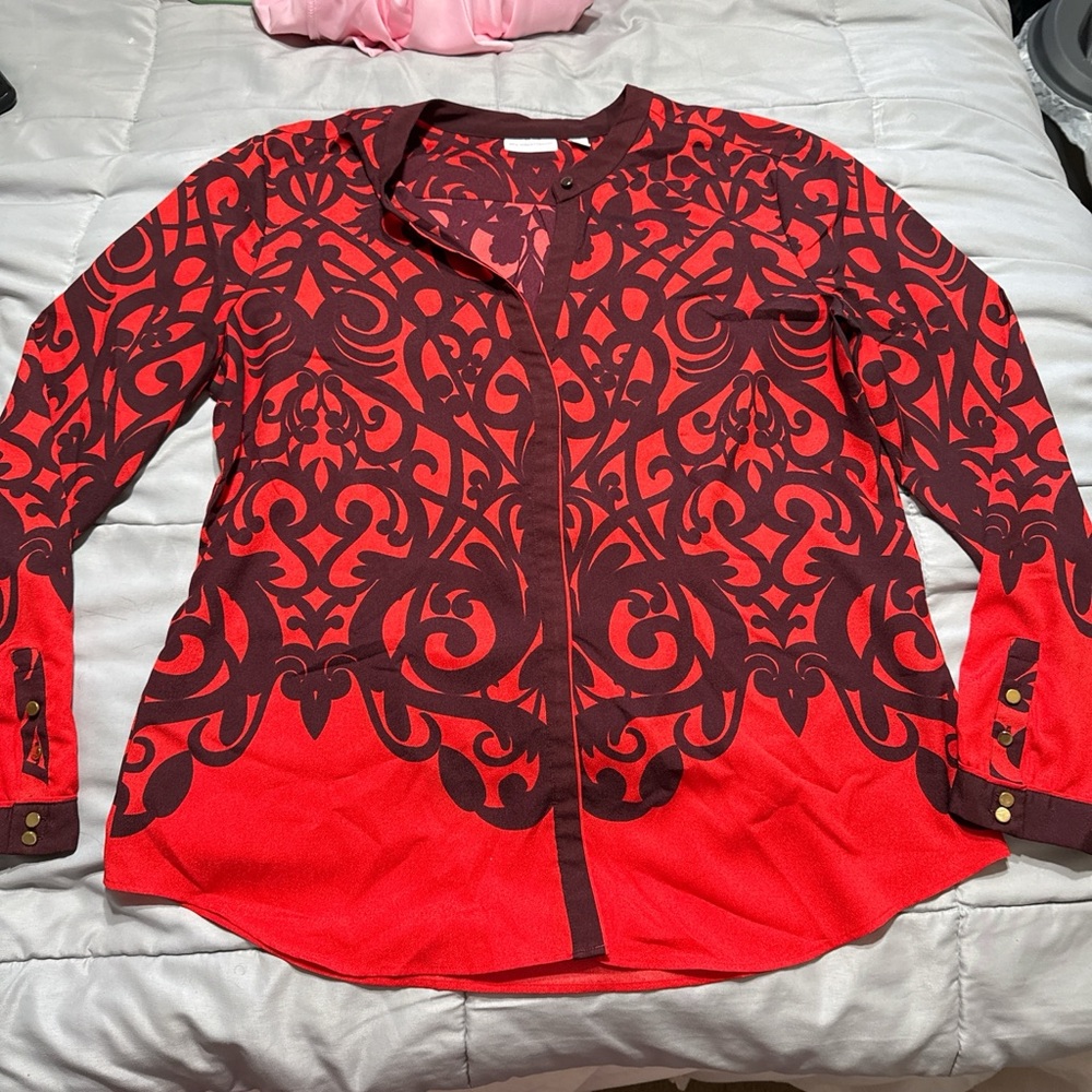New York & Company Red and Black Blouse